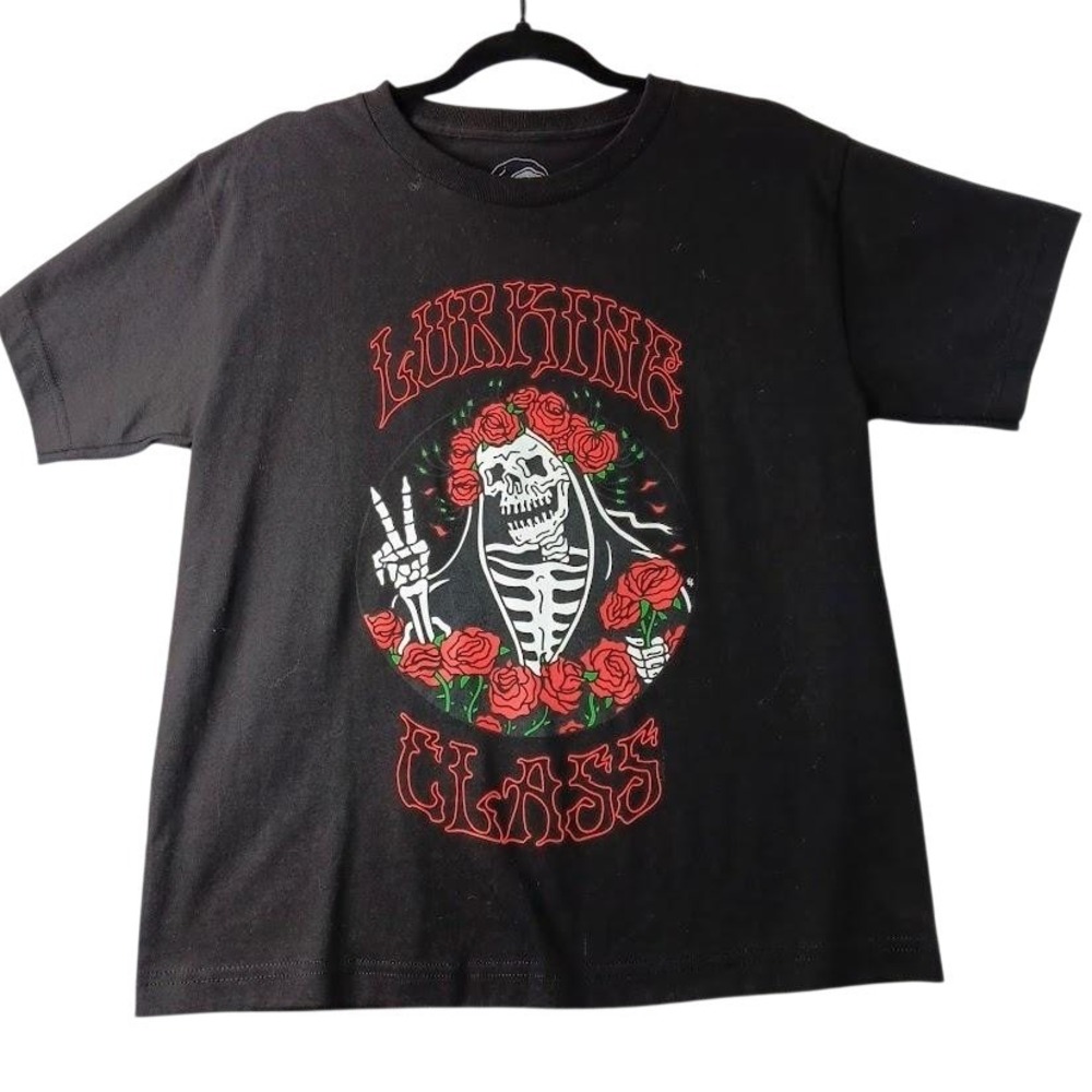 Lurking‎ Class Shirt Mens Small Black Skeleton Rose Graphic Tee Sketchy Tank